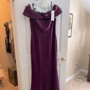 Calvin Klein Size 4 off the shoulder gown. Burgundy